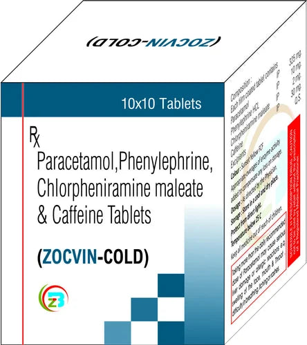 PRACETAMOL 500 MG PHENYLEPHRINE HYDROCHLORIDE10 MG CHLORPHENIRAMINE MALEATE 2 MG CAFFEINE 30 MG TABLETS